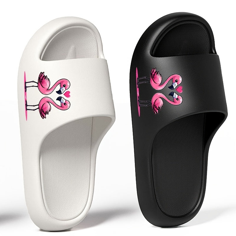 Women's Cute Pink Flamingo EVA Slides - Comfy Thick Sole Indoor Bathroom Shoes, Non-Slip & Odor-Resistant, Elegant Cartoon Design for Summer Home Use