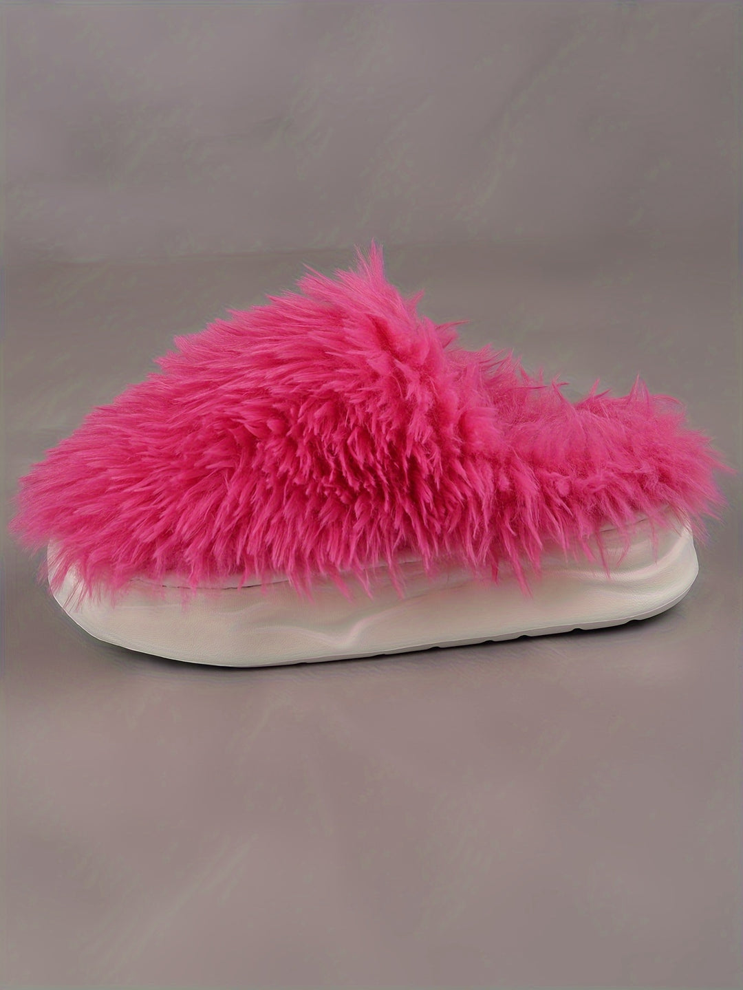 Elegant Solid Color Faux Fur Slippers, Winter Warmth Indoor Home Fashion Thick Sole Slip-on Shoes for Men and Women, Non-Slip Durable EVA Sole, Comfortable Fabric Upper & Inner, All-Season Cozy Plush Slides - Black/White/Grey