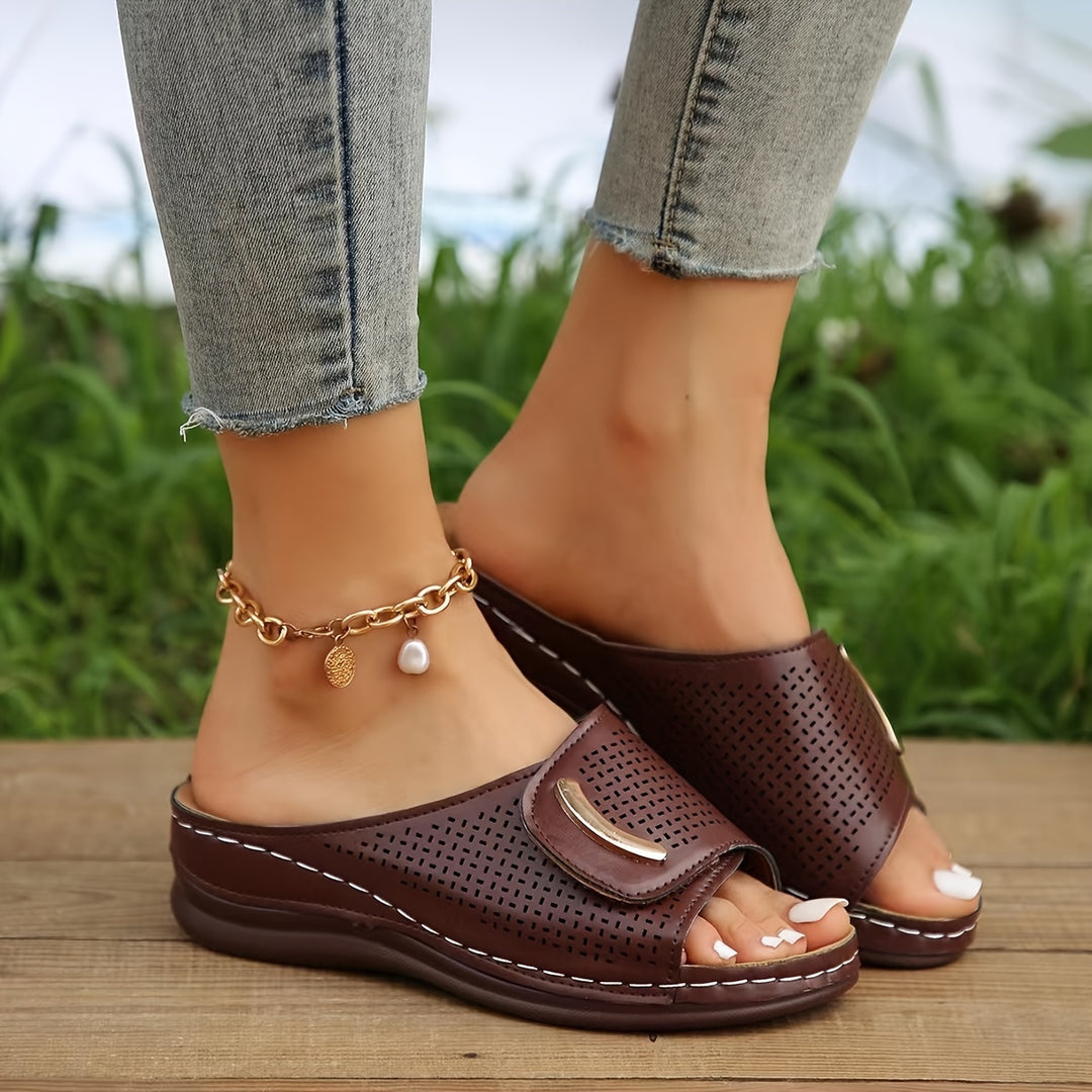 Women's Orthopedic Open Toe Sandals, Summer Vintage Slip-On Slides With Low Heel, Casual Platform Shoes With Arch Support, Comfort Walking