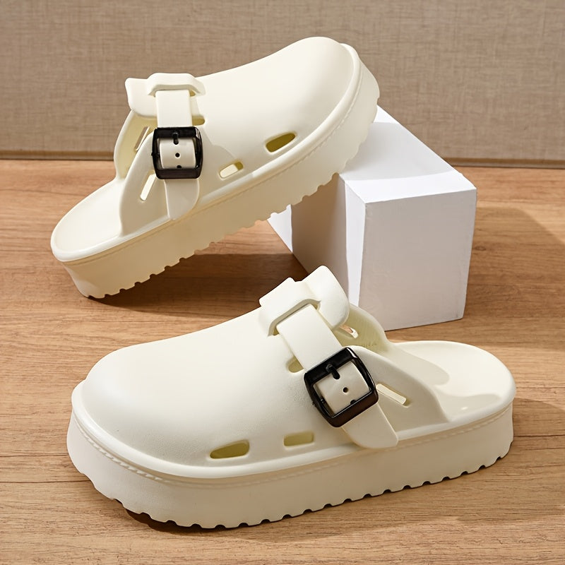 Women'S EVA Platform Sandals - Casual Round Toe Slip-On Shoes with Buckle Detail, All-Season Comfort, Thick Sole for Height Increase, Lightweight Daily Commuter Walking Shoes, Outdoor Beach Slides