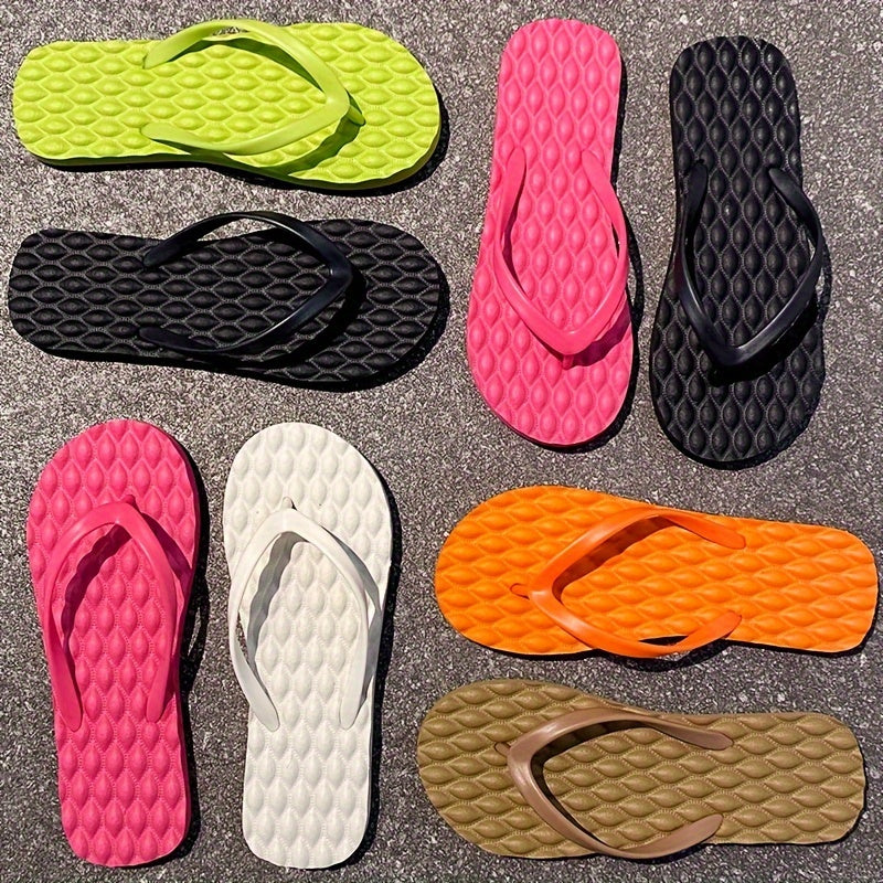 Summer Candy Color Flip Flops, Stylish Lightweight Summer Beach Flat Slide Shoes, Comfy Indoor & Outdoor Vacation Slides