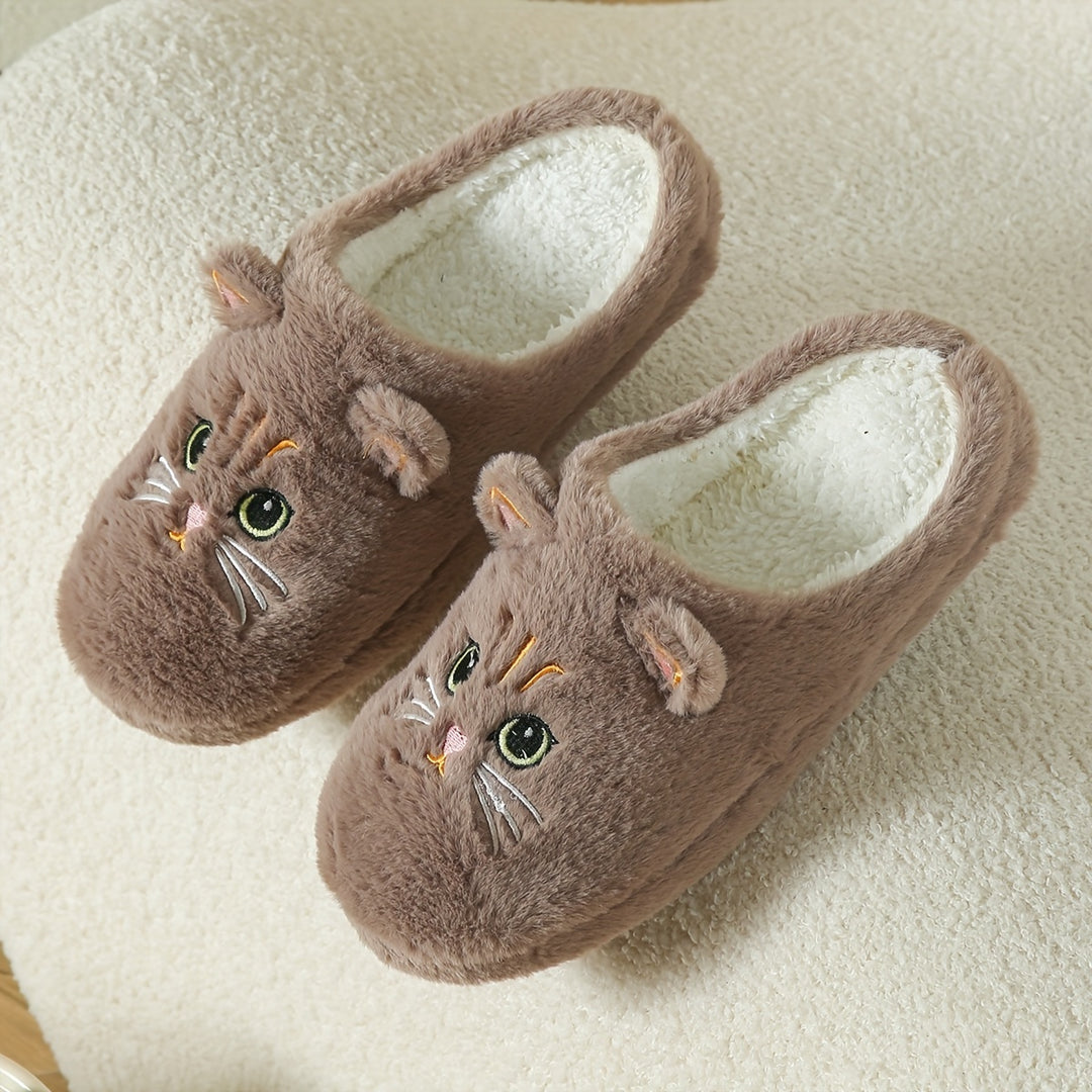 Women's Cute Cartoon Black Cat Slippers with Big Eyes and Ears, Soft Warm Non-slip Indoor House Slip-on Slippers with Fabric Upper, Inner, Insole and TPR Sole