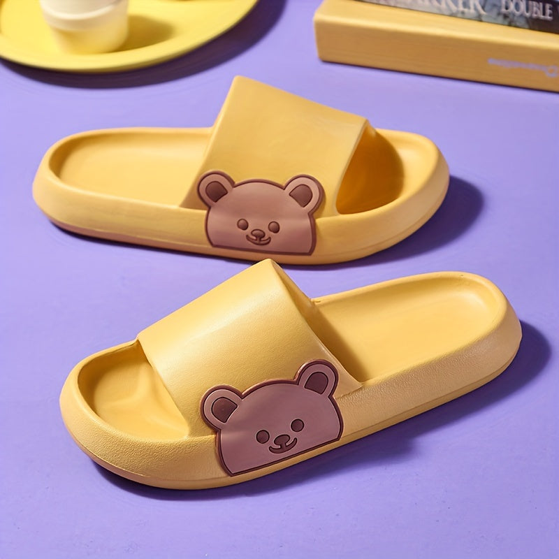 Women's Cute Bear Design EVA Slides - Thick Sole, Non-Slip, Casual Pink Slippers for Indoor/Outdoor Use, Perfect for Beach & Home Comfort, Bear Slippers