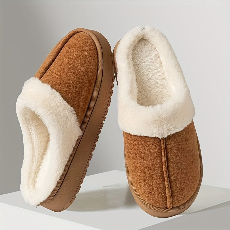 Women's Cozy Plush Fleece Lined Warm EVA Slippers, Winter Indoor Couple Slippers, Non-Slip House Shoes