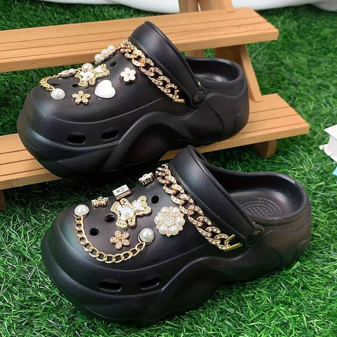 These Women'S Cross-Border EVA Are Stylish And Versatile for Summer, Featuring Double White Bear Decorations And Rhinestone Chains. They Are Perfect for Home, Beach Outings, Or Shopping.