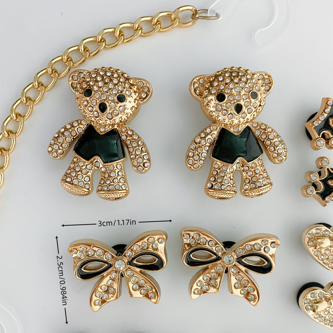 20pcs DIY Removable Rhinestone Charms Set, ABS Bear & Butterfly Shoe Accessories, Versatile Decorative Buckles for Shoes and Bags, Festive Gift Jewelry