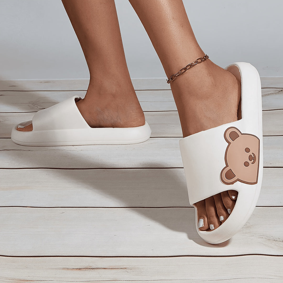 Women's Cute Bear Design EVA Slides - Thick Sole, Non-Slip, Casual Pink Slippers for Indoor/Outdoor Use, Perfect for Beach & Home Comfort, Bear Slippers