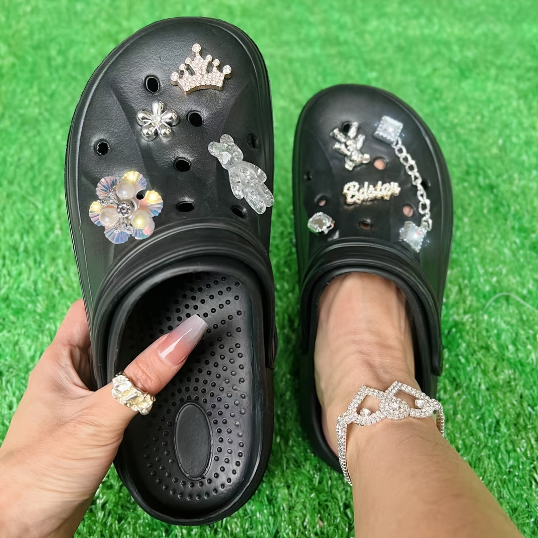 Breathable EVA Clogs for Couples - Casual Cartoon Design, All-Season Beach & Garden Sandals with Flat Sole