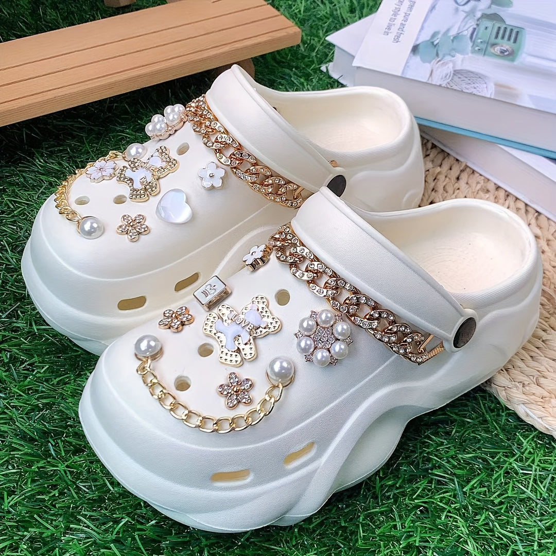 These Women'S Cross-Border EVA Are Stylish And Versatile for Summer, Featuring Double White Bear Decorations And Rhinestone Chains. They Are Perfect for Home, Beach Outings, Or Shopping.