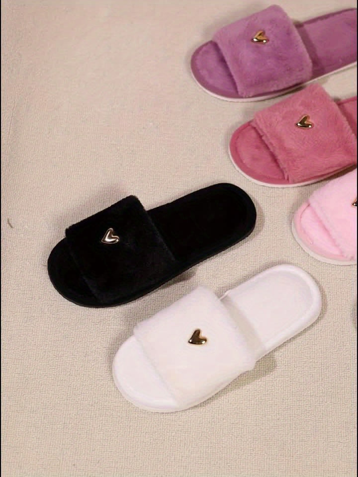 New high-end fashion love-decorated plush slippers for women with open toes, soft and comfortable, lightweight, suitable for bedroom, living room, home, suitable for all seasons