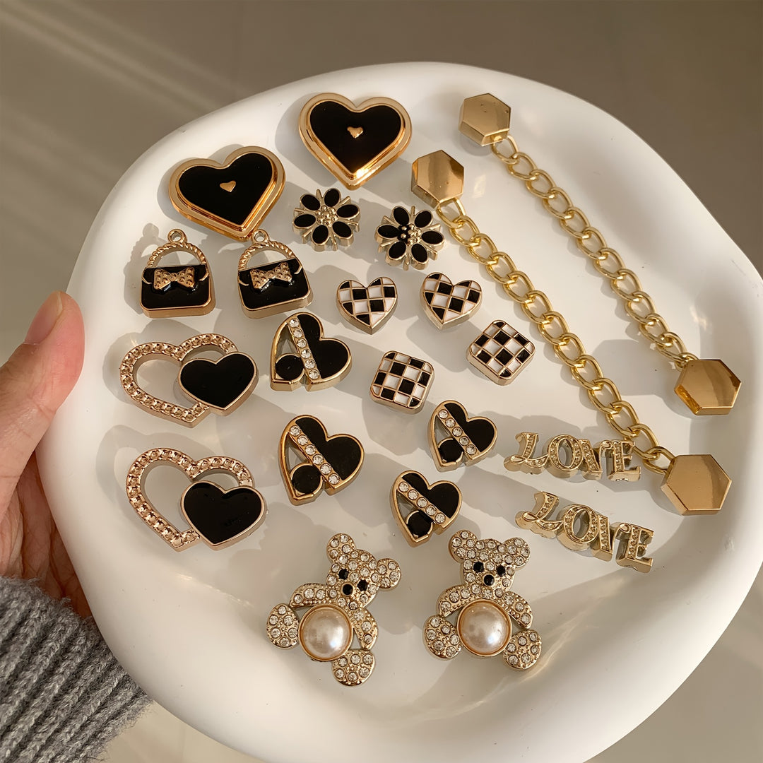 22pcs/set Decorative Shoe Charms Set, Bear Love Shoe Accessories, Detachable DlY Shoes Accessories