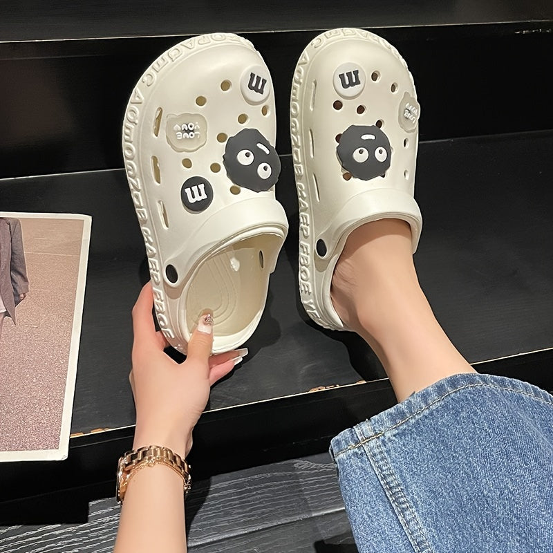 Women's Kawaii Dit Decor Clogs, Soft Sole Lightweight Closed Toe Beach Shoes, Breathable Hollow Out Garden Clogs