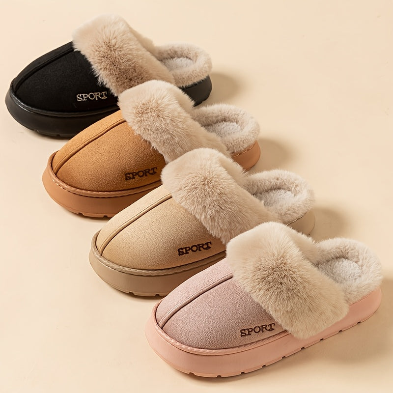 Sport Style Faux Deer Velvet Slippers, Casual Solid Color, Winter Season, Hand Washable, Slip-on Design with EVA Sole and Fabric Insole