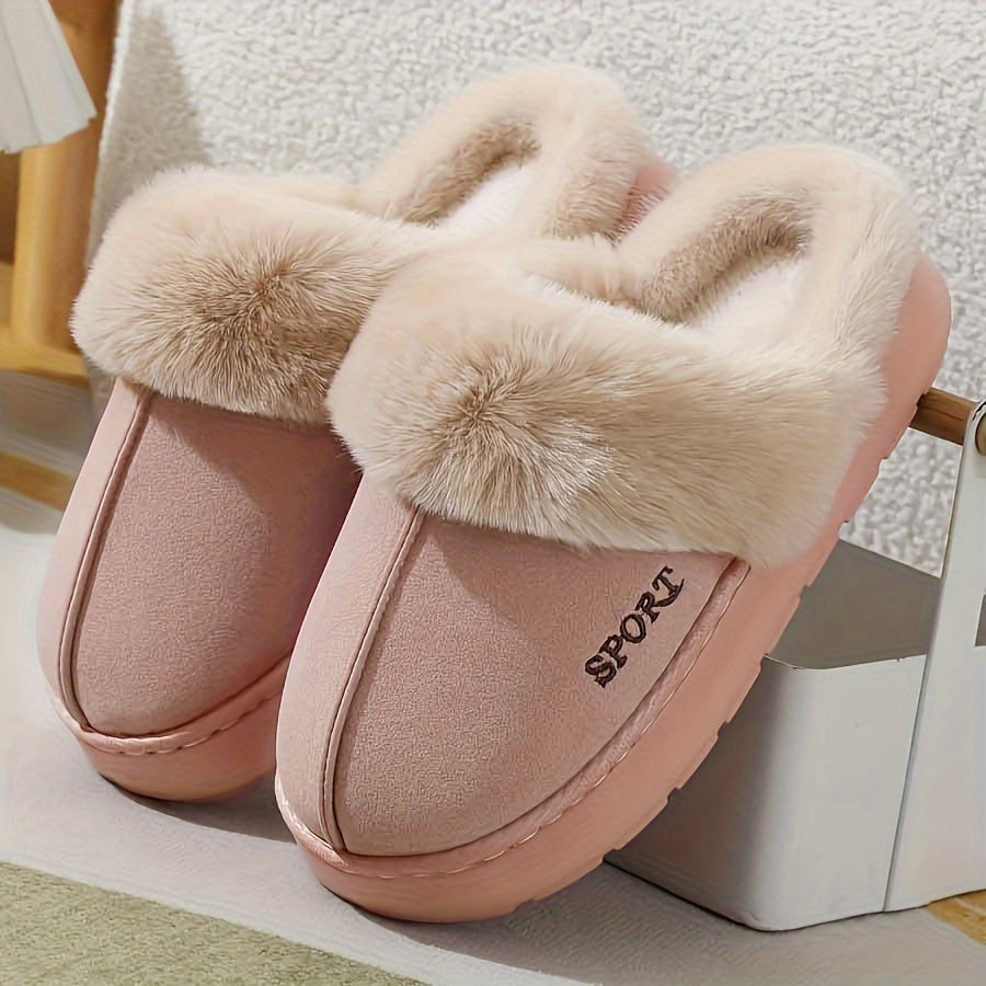 Sport Style Faux Deer Velvet Slippers, Casual Solid Color, Winter Season, Hand Washable, Slip-on Design with EVA Sole and Fabric Insole