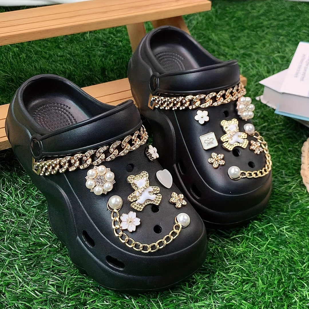 These Women'S Cross-Border EVA Are Stylish And Versatile for Summer, Featuring Double White Bear Decorations And Rhinestone Chains. They Are Perfect for Home, Beach Outings, Or Shopping.