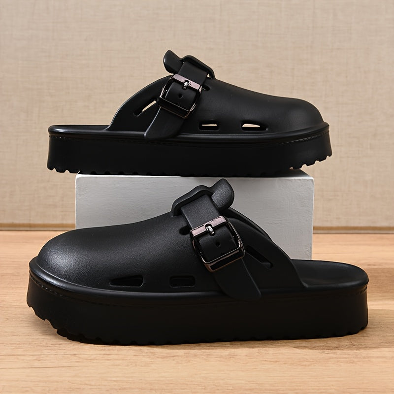 Women'S EVA Platform Sandals - Casual Round Toe Slip-On Shoes with Buckle Detail, All-Season Comfort, Thick Sole for Height Increase, Lightweight Daily Commuter Walking Shoes, Outdoor Beach Slides