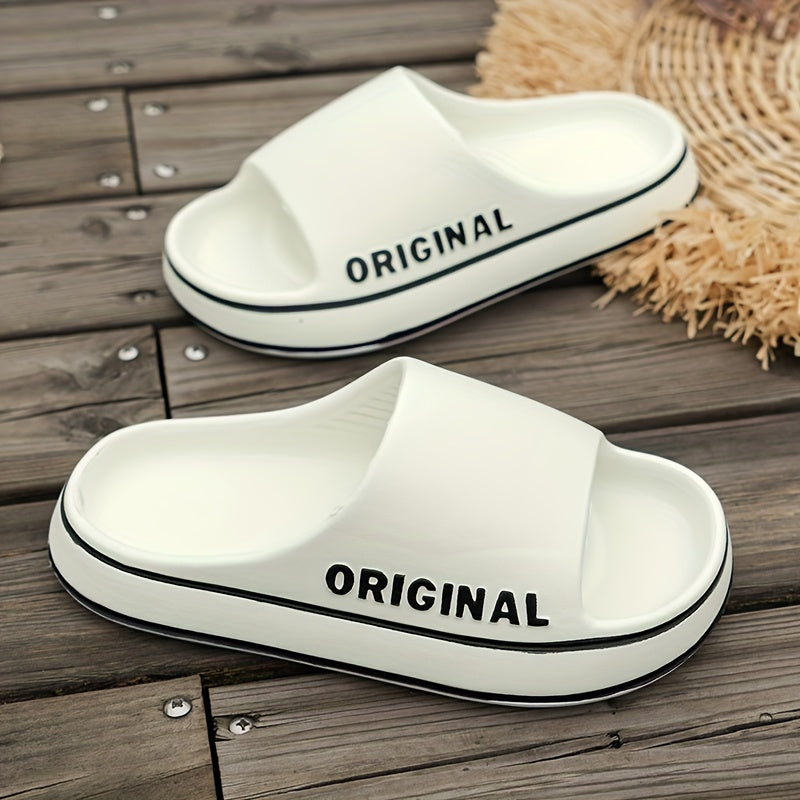 Letter Print EVA Pillow Slides, Soft Sole Lightweight Shower Home Slides, Non-slip Beach Slides