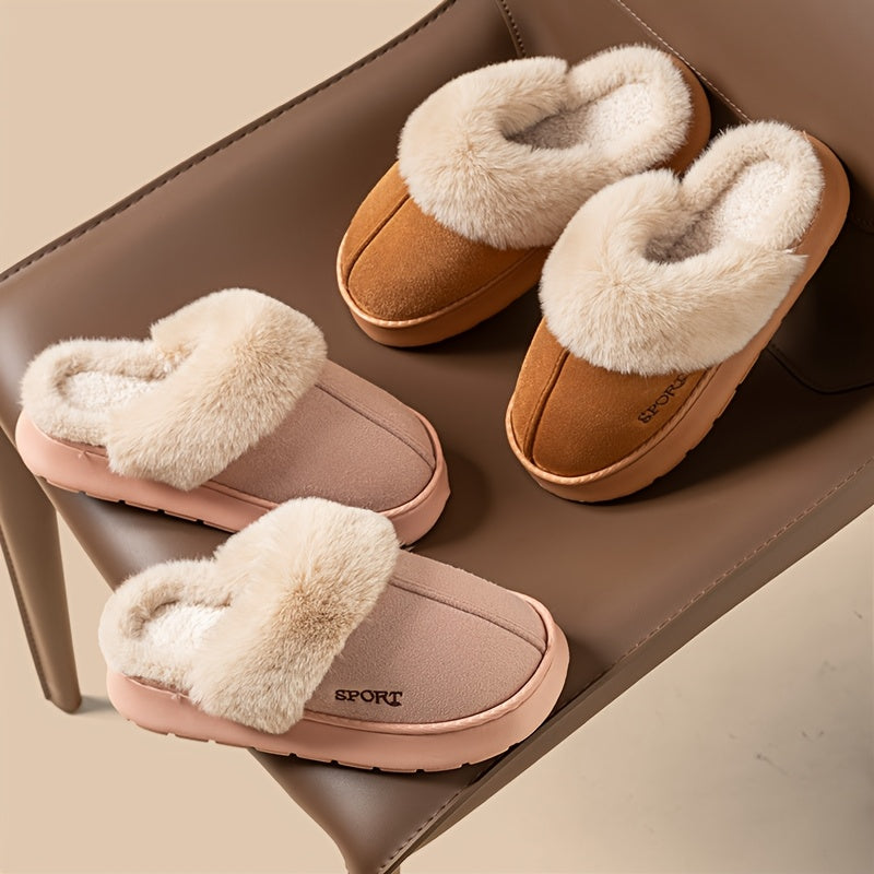 Sport Style Faux Deer Velvet Slippers, Casual Solid Color, Winter Season, Hand Washable, Slip-on Design with EVA Sole and Fabric Insole