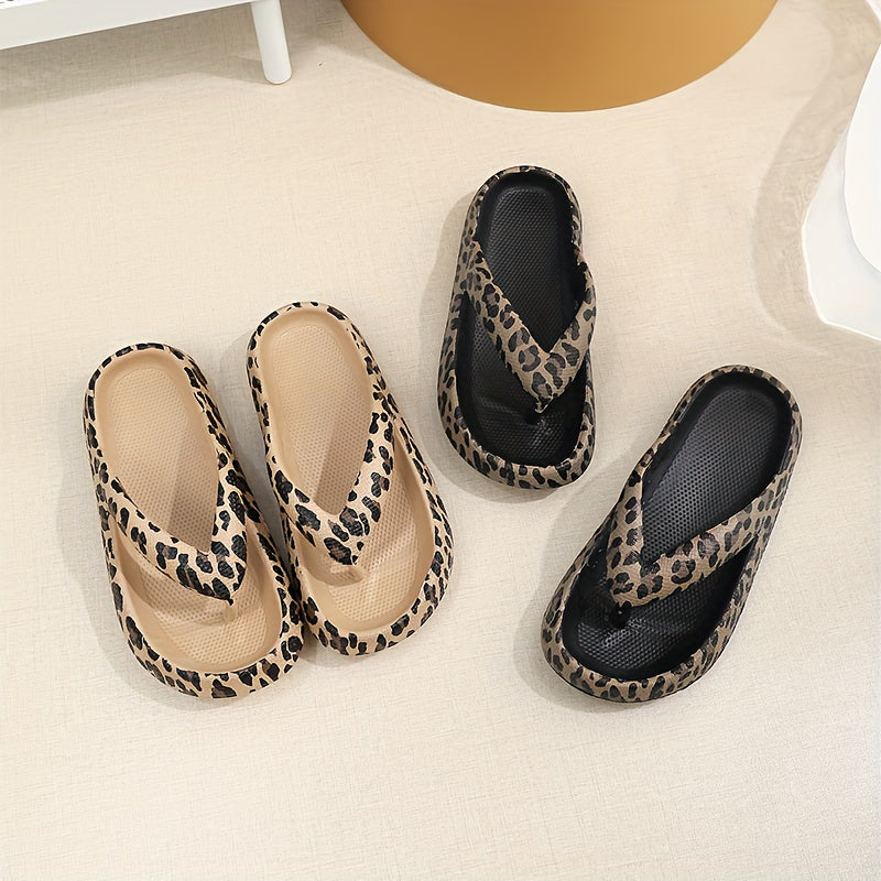 Leopard Print EVA Flip Flops, Fashion Soft Sole Wear-resistant Pillow Slides, Indoor & Outdoor Beach Shoes