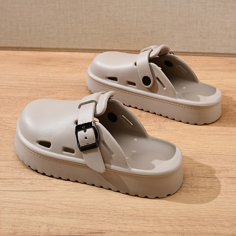 Women'S EVA Platform Sandals - Casual Round Toe Slip-On Shoes with Buckle Detail, All-Season Comfort, Thick Sole for Height Increase, Lightweight Daily Commuter Walking Shoes, Outdoor Beach Slides