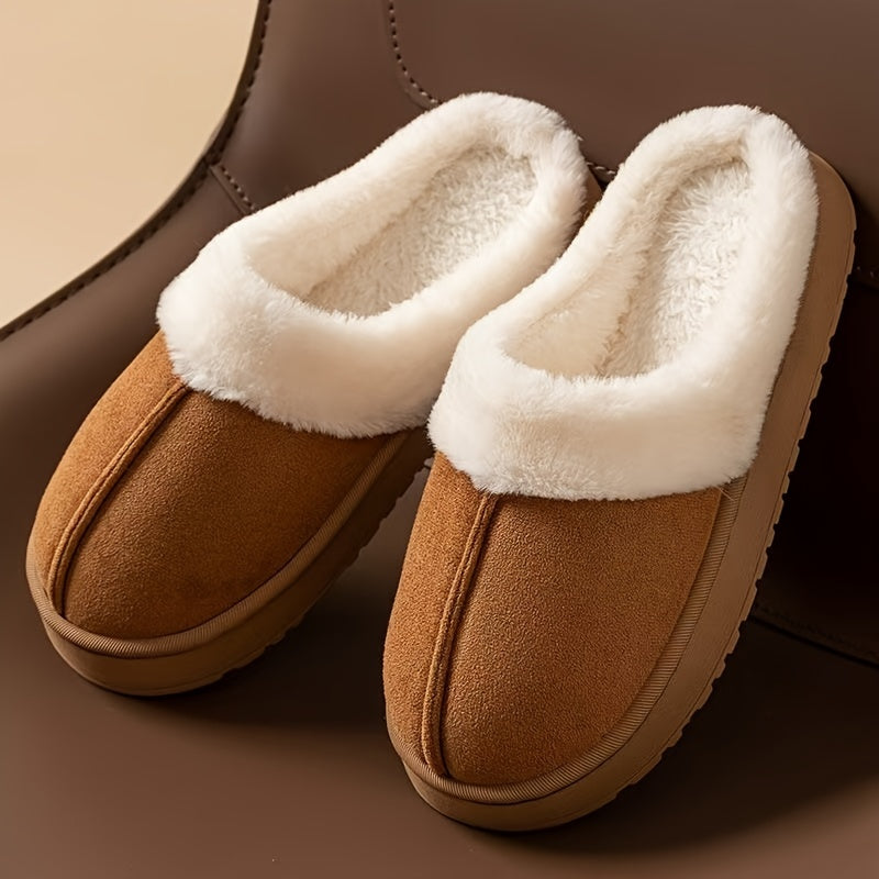 Women's Cozy Plush Fleece Lined Warm EVA Slippers, Winter Indoor Couple Slippers, Non-Slip House Shoes