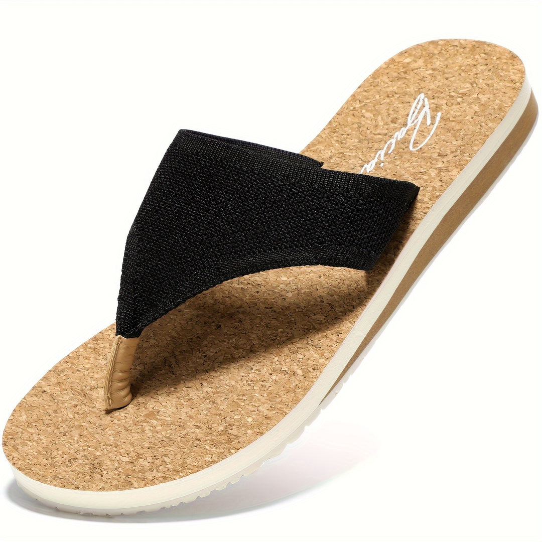 BACIA Women'S Orthopedic Flip-Flops, Casual T-Strap Flat Heel, Solid Color Fabric Upper with EVA Insole & MD Sole, Comfort Arch Support, with Hand Washable for Summer