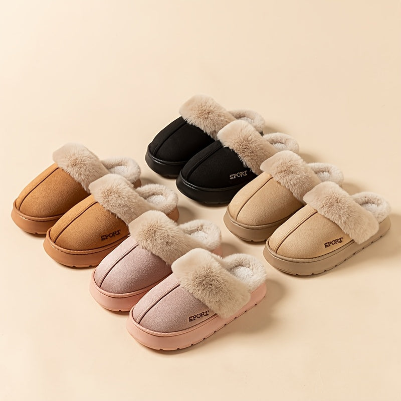 Sport Style Faux Deer Velvet Slippers, Casual Solid Color, Winter Season, Hand Washable, Slip-on Design with EVA Sole and Fabric Insole