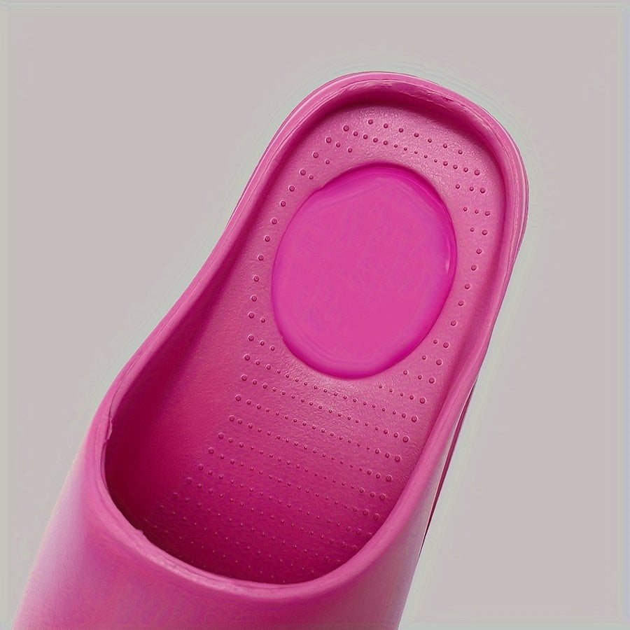 Minimalist EVA Heeled Mules for Women | All-Season Slip-On Round Toe Sandals with Mary-Jane Strap | Solid Color, Waterproof, Wear-Resistant, Mid-Heel Block with Cushioned Insole