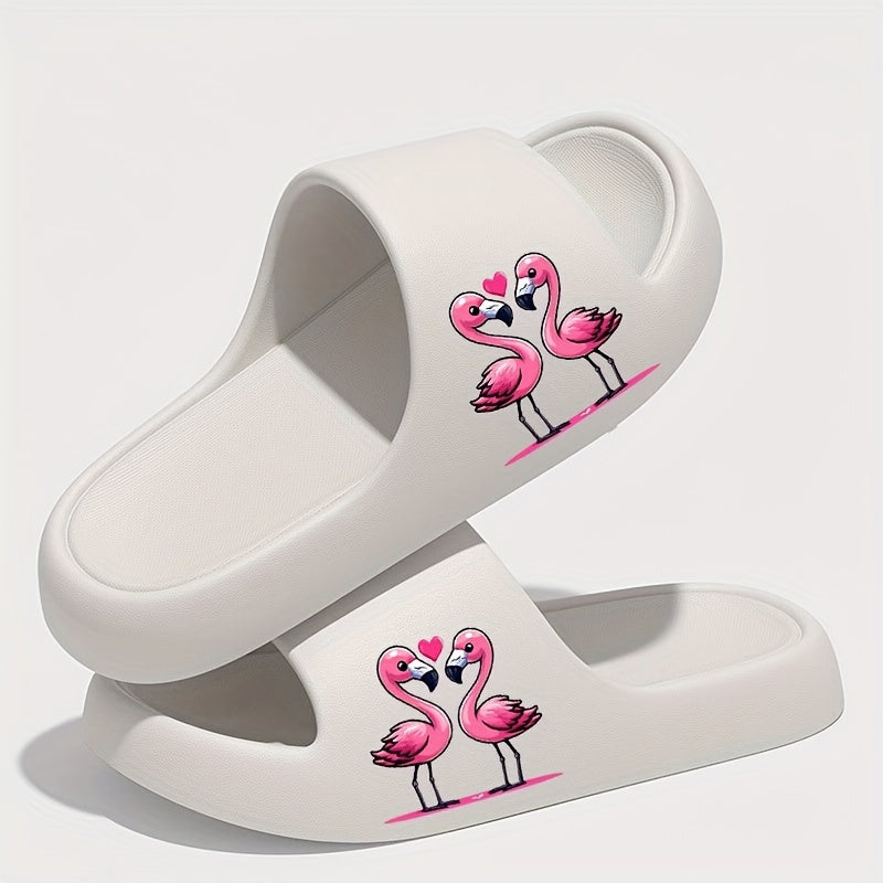 Women's Cute Pink Flamingo EVA Slides - Comfy Thick Sole Indoor Bathroom Shoes, Non-Slip & Odor-Resistant, Elegant Cartoon Design for Summer Home Use