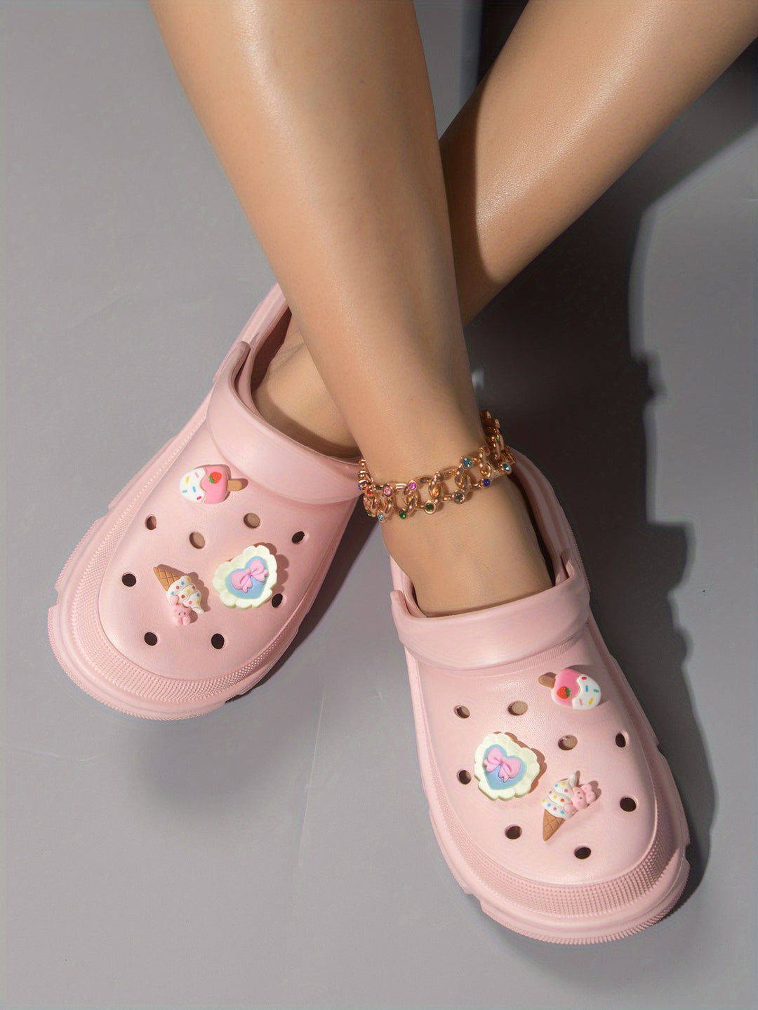 Women's Cute Cartoon Decor Clogs, Breathable Round Toe Slip On Shoes, Women's Comfortable Hole Shoes