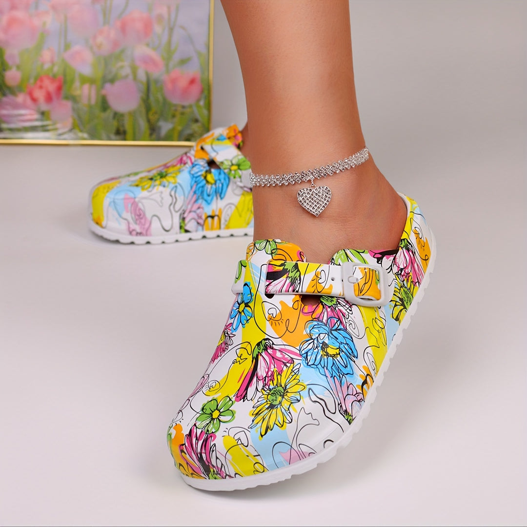 Womens Clog Shoes - Stylish Buckle Strap Flat Sandals - Comfortable Adjustable & Easy-On, Perfect For Everyday Wear