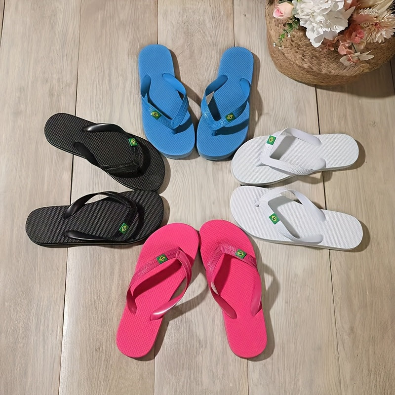 Women'S Brazilian Flag Pattern Flip-Flops, Fashionable Summer Beach Flat Sandals, Casual Indoor & Outdoor Slippers with TPU Upper, EVA Sole & Insole, Strappy Sandals