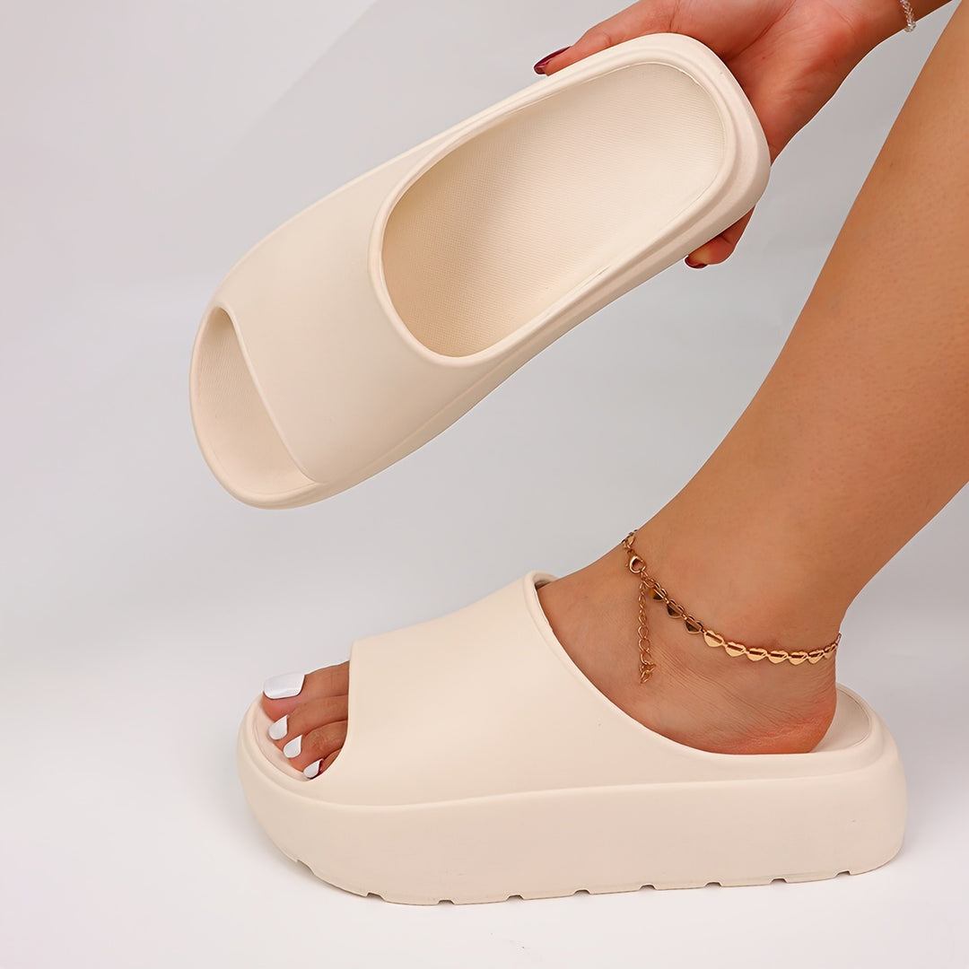 Solid Color Pillow Slides, Slip On Soft Sole Platform Casual Slides, Lightweight Non-slip Outdoor Slides