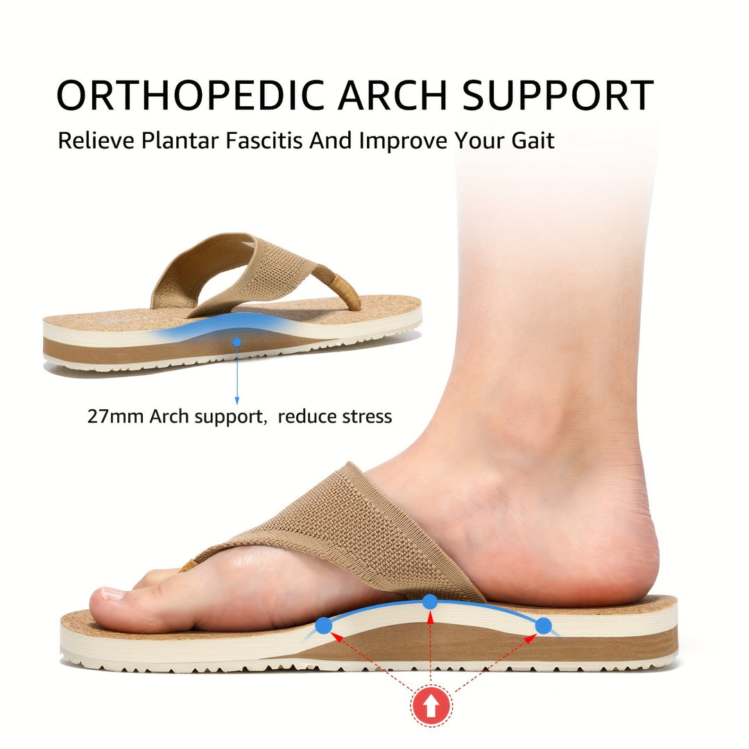 BACIA Women'S Orthopedic Flip-Flops, Casual T-Strap Flat Heel, Solid Color Fabric Upper with EVA Insole & MD Sole, Comfort Arch Support, with Hand Washable for Summer