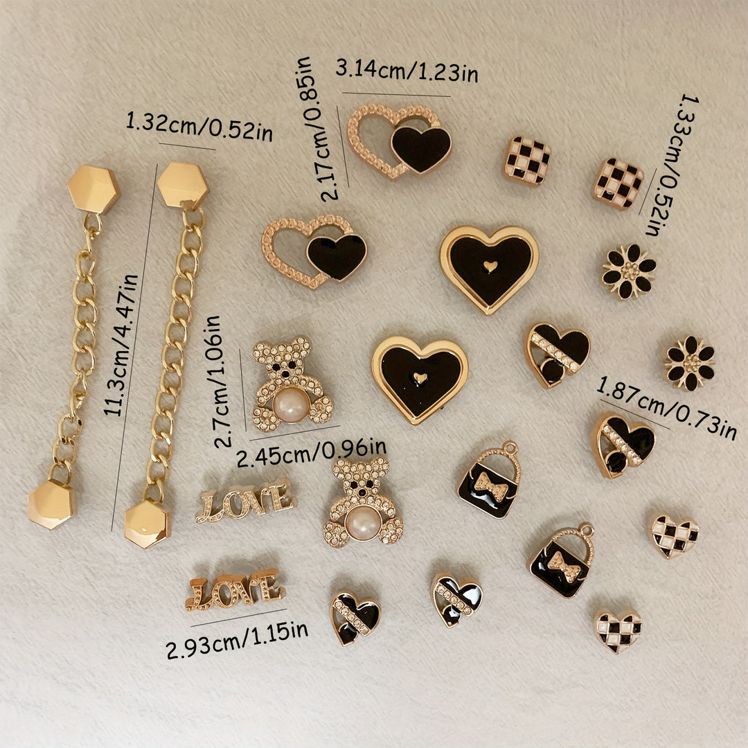 22pcs/set Decorative Shoe Charms Set, Bear Love Shoe Accessories, Detachable DlY Shoes Accessories