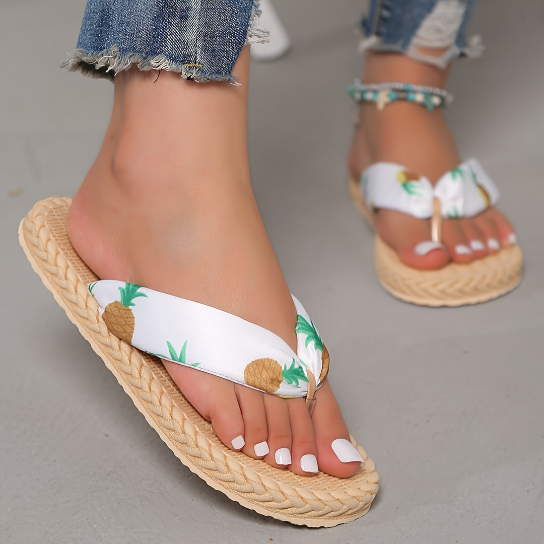 Women's Flower Pattern Flip Flops, Casual Clip Toe Summer Shoes, Lightweight Beach Shoes