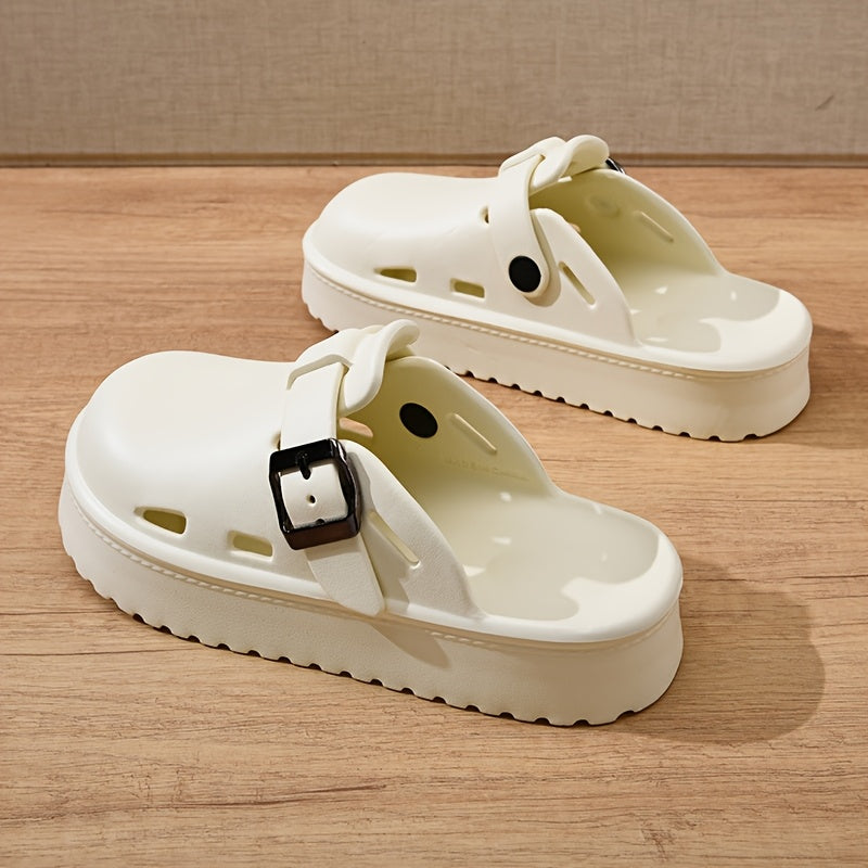 Women'S EVA Platform Sandals - Casual Round Toe Slip-On Shoes with Buckle Detail, All-Season Comfort, Thick Sole for Height Increase, Lightweight Daily Commuter Walking Shoes, Outdoor Beach Slides