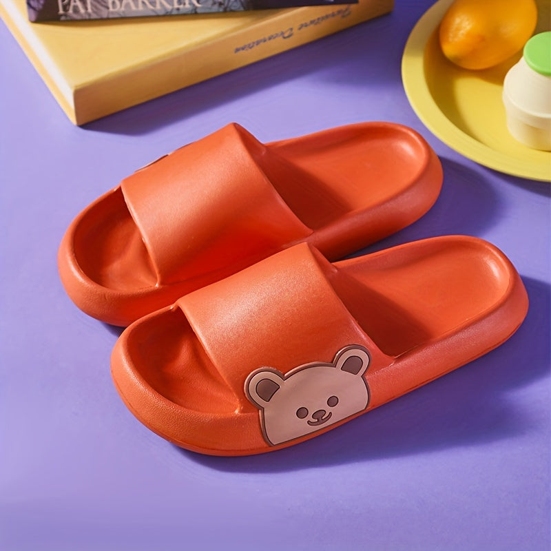 Women's Cute Bear Design EVA Slides - Thick Sole, Non-Slip, Casual Pink Slippers for Indoor/Outdoor Use, Perfect for Beach & Home Comfort, Bear Slippers