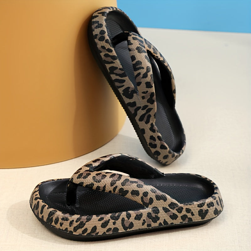 Leopard Print EVA Flip Flops, Fashion Soft Sole Wear-resistant Pillow Slides, Indoor & Outdoor Beach Shoes