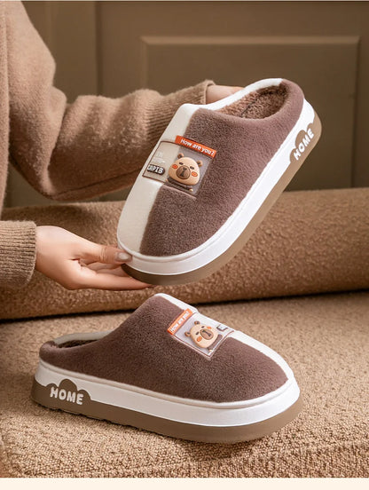 Chaussons d'Hiver à Semelle Épaisse – Design Animé & Confort Coton