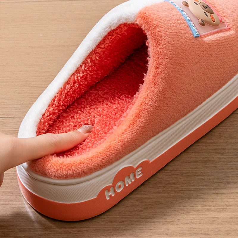Chaussons d'Hiver à Semelle Épaisse – Design Animé & Confort Coton