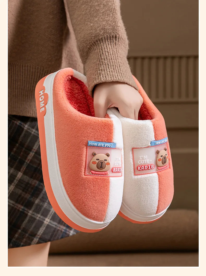 Chaussons d'Hiver à Semelle Épaisse – Design Animé & Confort Coton
