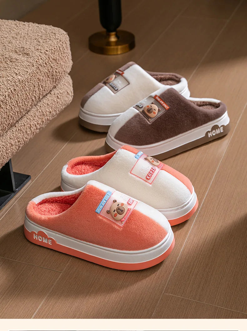 Chaussons d'Hiver à Semelle Épaisse – Design Animé & Confort Coton