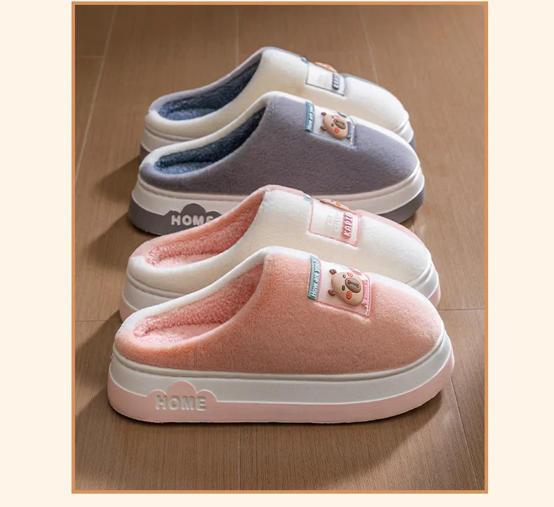 Chaussons d'Hiver à Semelle Épaisse – Design Animé & Confort Coton