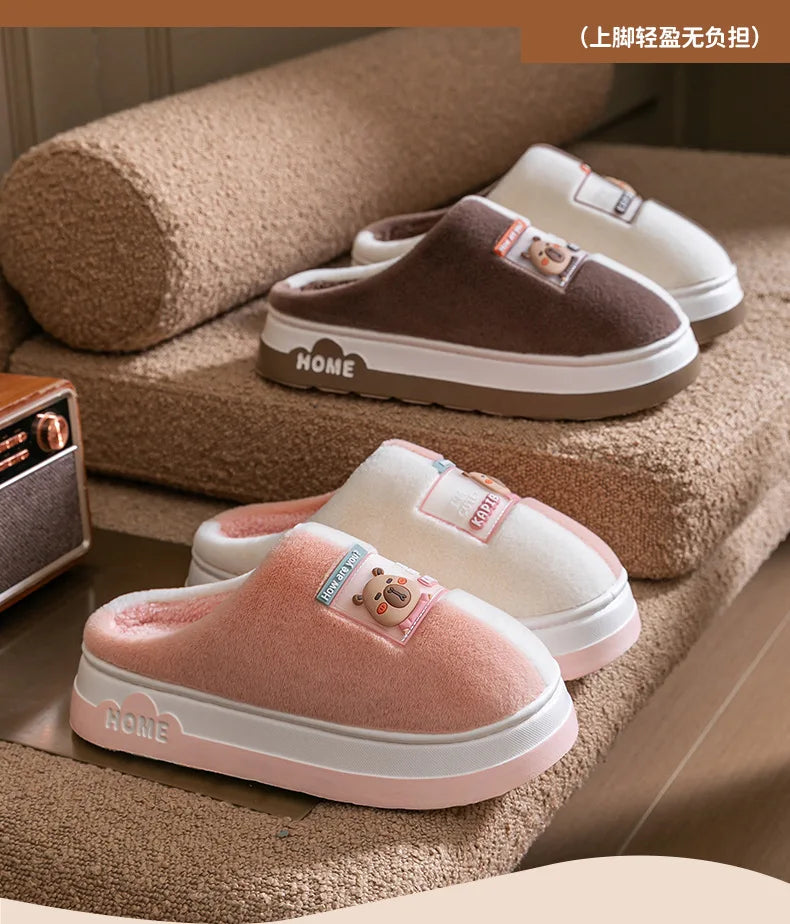 Chaussons d'Hiver à Semelle Épaisse – Design Animé & Confort Coton