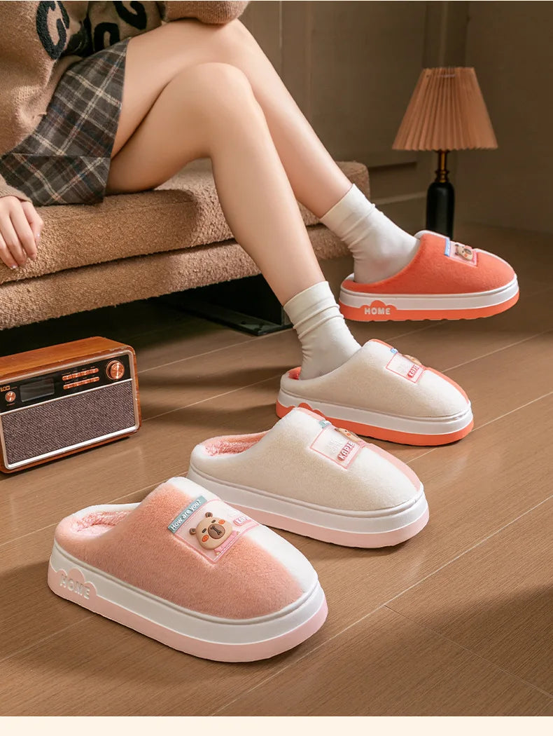 Chaussons d'Hiver à Semelle Épaisse – Design Animé & Confort Coton