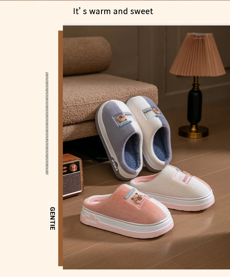 Chaussons d'Hiver à Semelle Épaisse – Design Animé & Confort Coton