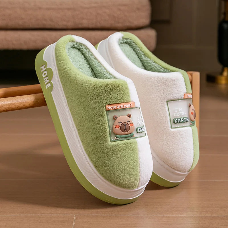 Chaussons d'Hiver à Semelle Épaisse – Design Animé & Confort Coton