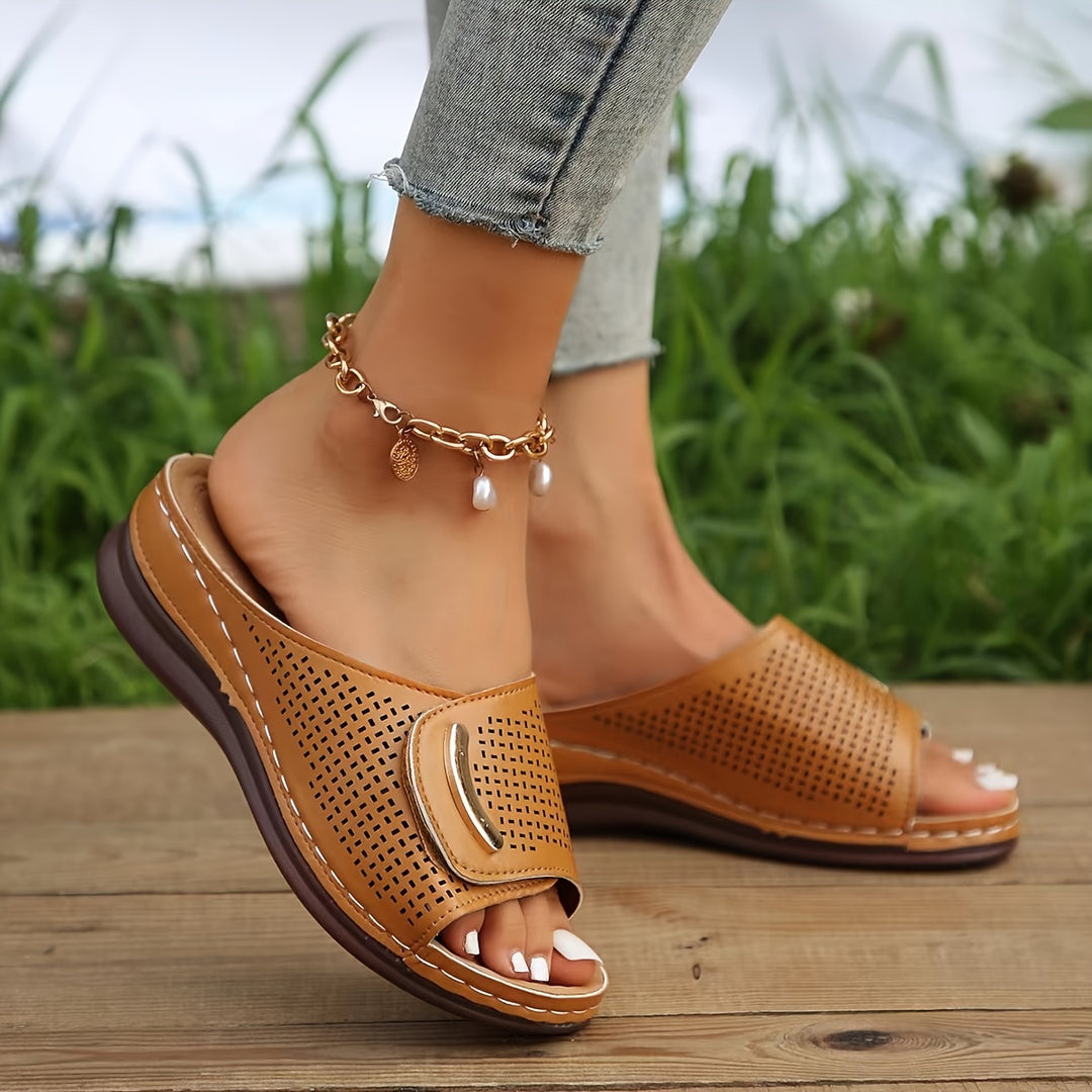 Women's Orthopedic Open Toe Sandals, Summer Vintage Slip-On Slides With Low Heel, Casual Platform Shoes With Arch Support, Comfort Walking