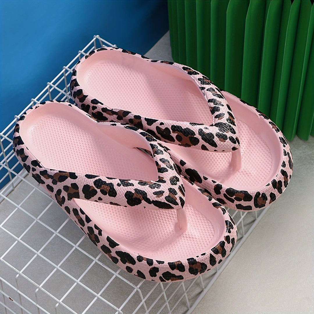 Leopard Print EVA Flip Flops, Fashion Soft Sole Wear-resistant Pillow Slides, Indoor & Outdoor Beach Shoes